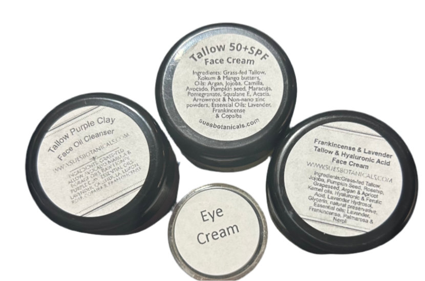 Tallow Frankincense and lavender Hyaluronic acid 4 piece set
Natural skincare, skin hydration, helps acne, organic skincare, Hyaluronic Acid,
All Natural skincare, extra hydration, organic skincare , moisturizer, Natural skincare, skin hydration, helps rosacea, helps acne, reduces wrinkles, reduces fine lines, organic skincare, Beef Tallow Skincare