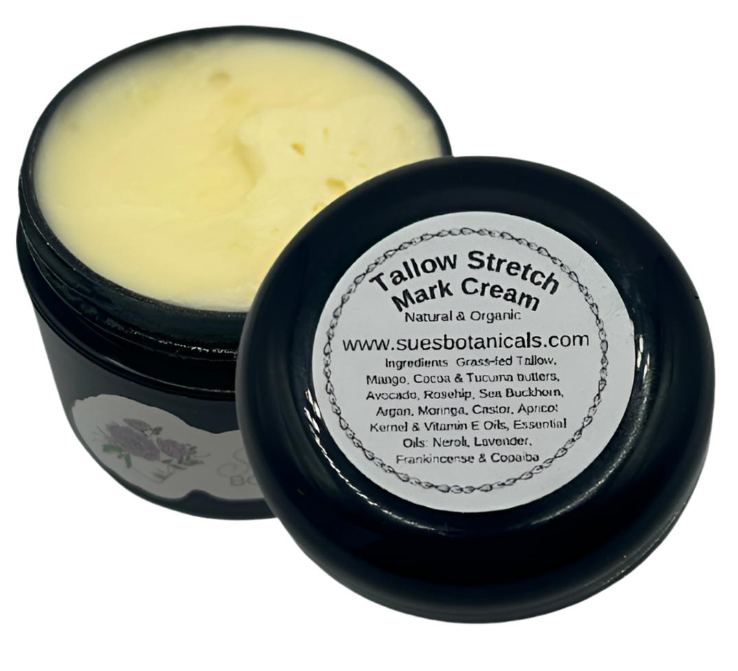 Tallow Stretch Mark Cream
Natural skincare, helps acne, helps eczema, help psoriasis, helps wrinkles, hydrates skin, organic skincare