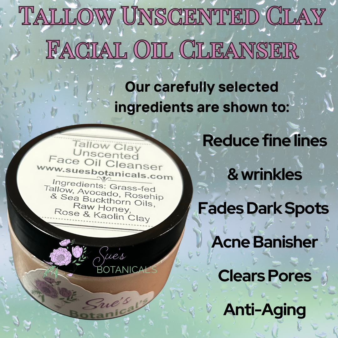 Tallow Unscented Facial Oil Cleanser 
All Natural skincare, extra hydration, organic skincare , moisturizer, Natural skincare, skin hydration, helps rosacea, helps acne, reduces wrinkles, reduces fine lines, organic skincare, Beef Tallow Skincare 
Natural skincare, skin hydration, helps acne, reduces wrinkles, reduces fine lines, organic skincare, Beef Tallow Skincare