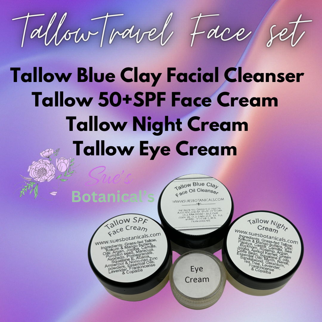 Tallow Travel Face Set
Natural skincare, skin hydration, helps acne, reduces wrinkles, reduces fine lines, organic skincare, Beef Tallow Skincare, wound care, rash care, helps eczema, helps psoriasis, helps rosacea