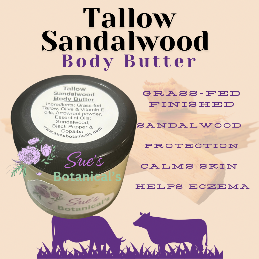 Tallow Sandalwood Body Butter
All Natural skincare, extra hydration, organic skincare , moisturizer, Natural skincare, skin hydration, helps acne, reduces wrinkles, reduces fine lines, organic skincare, Beef Tallow Skincare