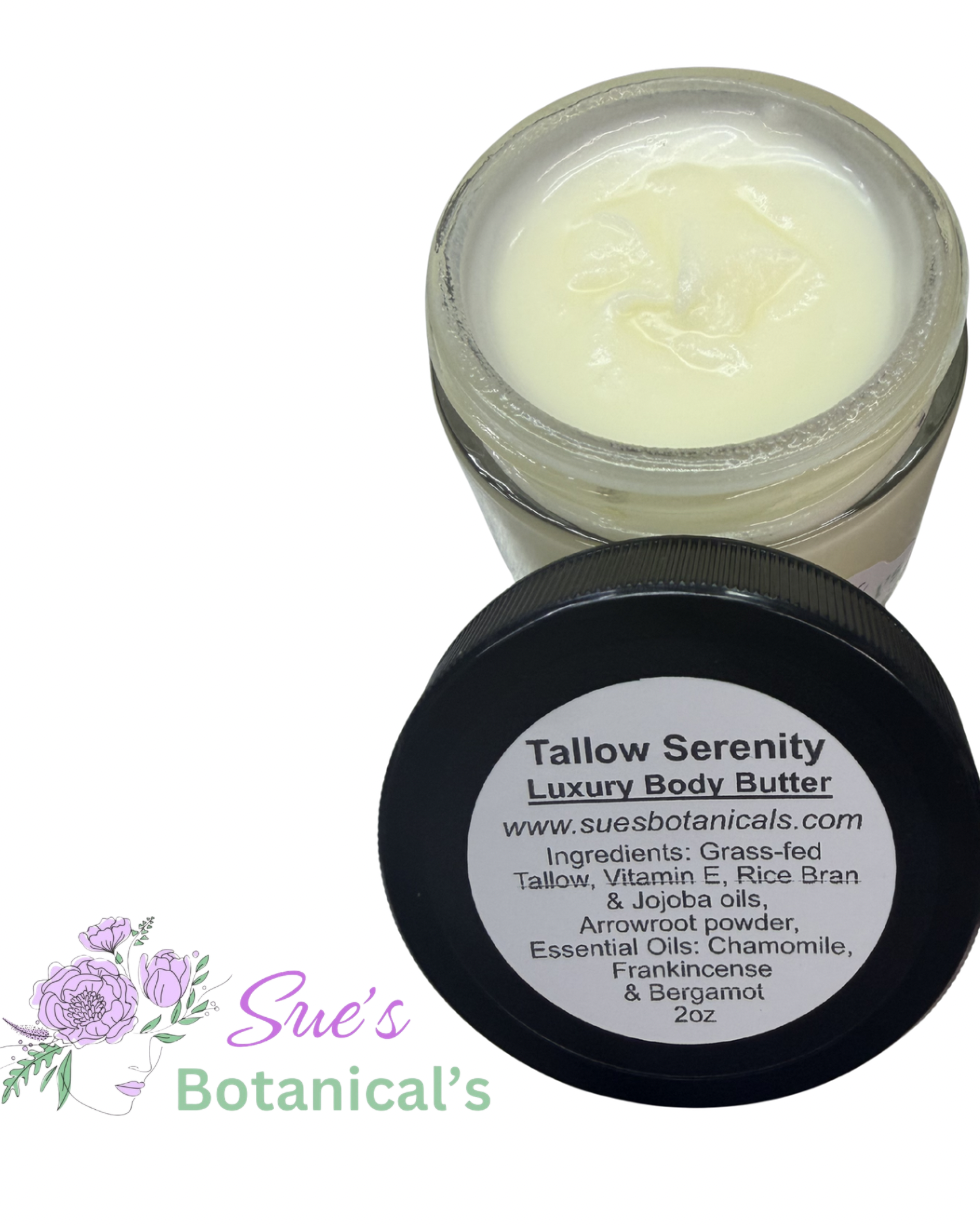 Tallow Serenity Luxury Body butter
All Natural skincare, extra hydration, organic skincare , moisturizer, All Natural Tallow skincare, skin hydration, helps rosacea, helps acne, reduces wrinkles, reduces fine lines, organic skincare, Beef Tallow Skincare