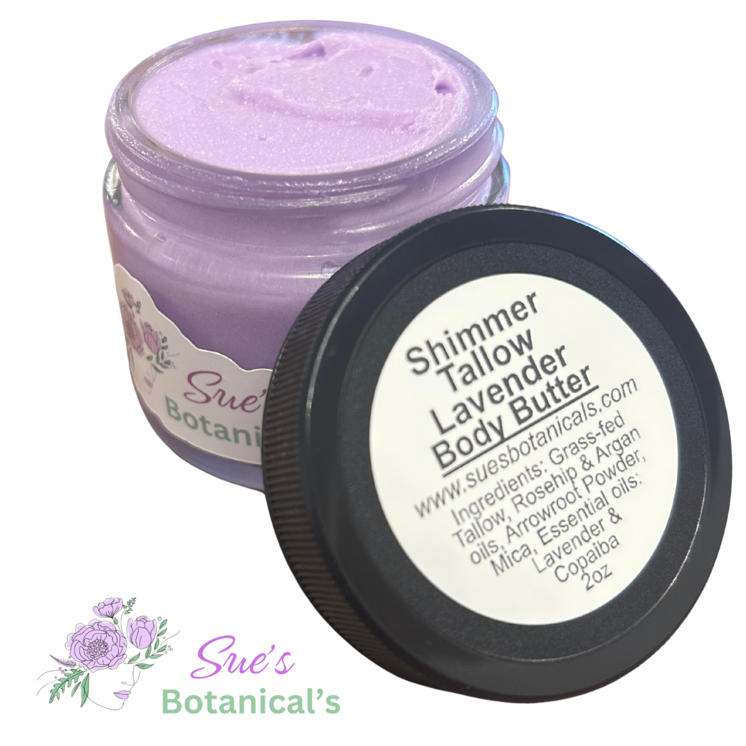 Shimmer Lavender Body Butter
All Natural Tallow skincare, extra hydration, organic skincare , moisturizer, All Natural skincare, skin hydration, helps rosacea, helps psoriasis, helps acne, reduces wrinkles, reduces fine lines, organic skincare, Beef Tallow Skincare