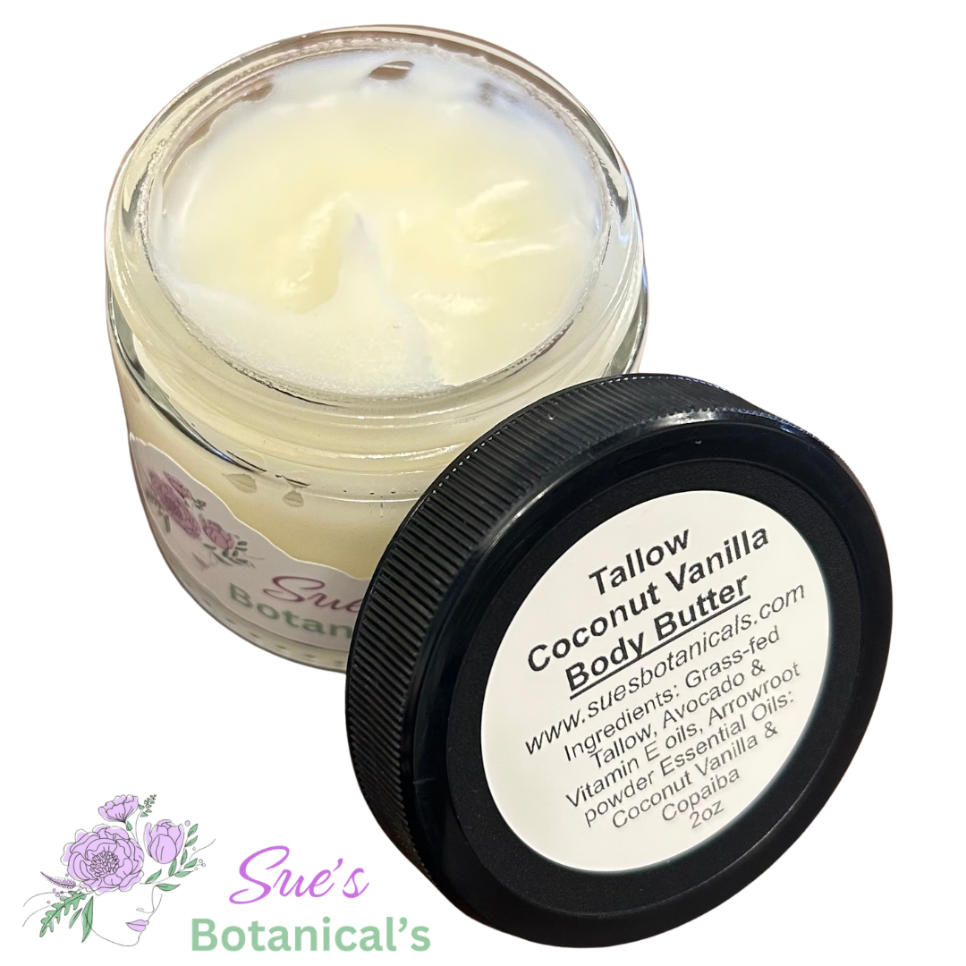 Tallow Coconut Vanilla Body Butter
All Natural tallow skincare, extra hydration, organic skincare , moisturizer, All Natural skincare, skin hydration, helps acne, reduces wrinkles, reduces fine lines, helps psoriasis, organic skincare, Beef Tallow Skincare