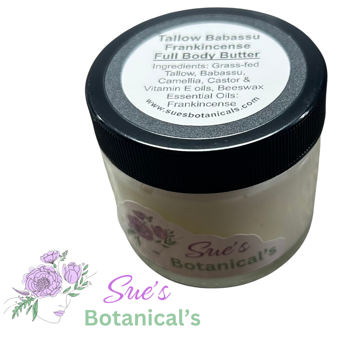Tallow Babassu Frankincense Body
Butter,
All Natural skincare, extra hydration, organic skincare , moisturizer, skin hydration, helps rosacea, helps acne, reduces wrinkles, reduces fine lines, organic skincare, Beef Tallow Skincare