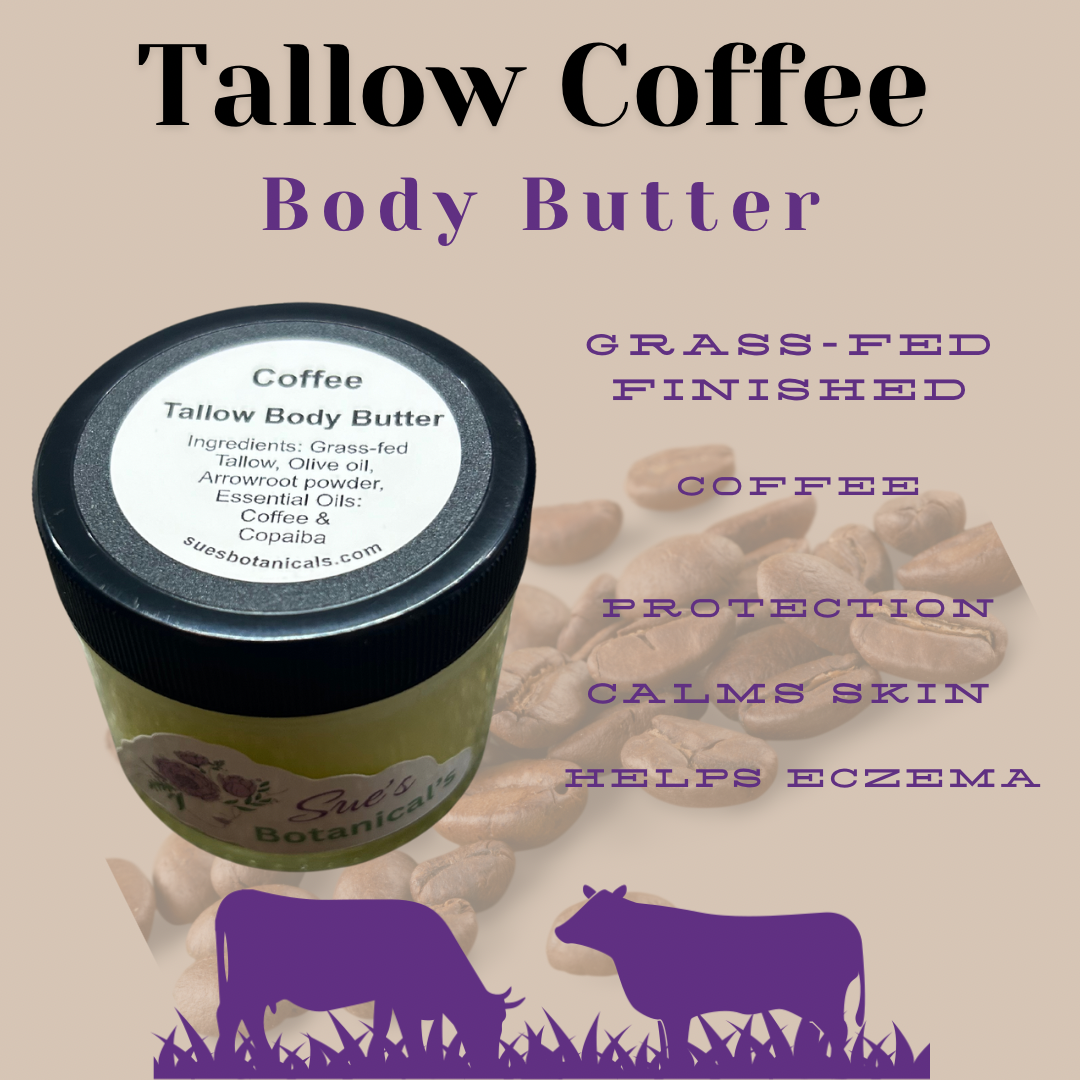 Tallow Coffee Body Butter, Natural skincare, helps acne, helps eczema, help psoriasis, helps wrinkles, hydrates skin, organic skincare