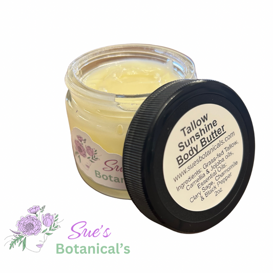 Tallow Sunshine Body Butter
All Natural skincare, extra hydration, organic skincare , moisturizer, Natural skincare, skin hydration, helps rosacea, helps acne, reduces wrinkles, reduces fine lines, organic skincare, Beef Tallow Skincare