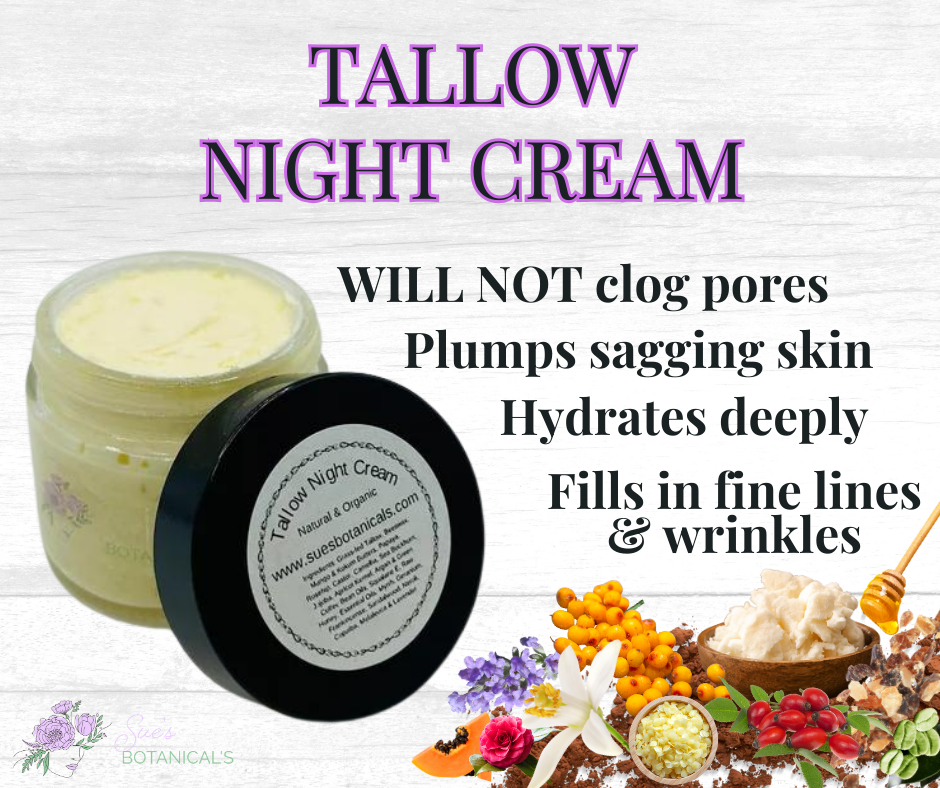 Tallow Night Cream,
does not clog pores, Natural skincare, helps acne, helps eczema, help psoriasis, helps wrinkles, hydrates skin, organic skincare
Natural skincare, skin hydration, helps acne, reduces wrinkles, reduces fine lines, organic skincare, Beef Tallow Skincare, wound care, rash care, helps eczema, helps psoriasis, helps rosacea