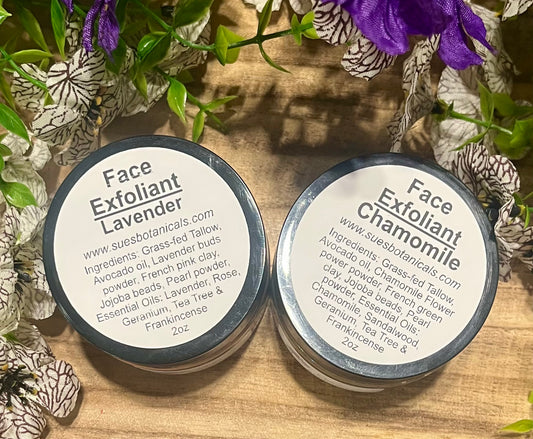Face exfoliant 

All Natural skincare, extra hydration, organic skincare , moisturizer, All Natural Tallow skincare, skin hydration, helps rosacea, helps acne, reduces wrinkles, helps psoriasis, reduces fine lines, organic skincare, Beef Tallow Skincare