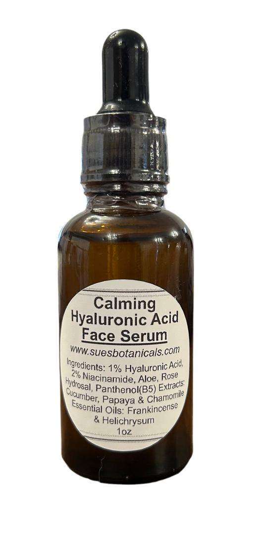 Calming hyaluronic acid face serum

All Natural skincare, extra hydration, organic skincare , moisturizer, skin hydration, helps acne, reduces wrinkles, reduces fine lines, organic skincare, All natural Beef Tallow Skincare