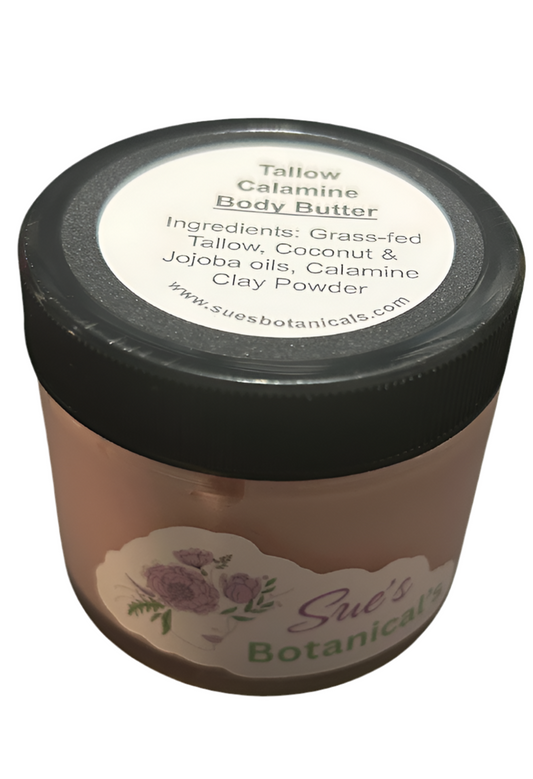 Tallow Calamine Body Butter 

All Natural skincare, skin hydration, helps acne, reduces wrinkles, reduces fine lines, organic skincare, Beef Tallow Skincare, wound care, rash care, helps eczema, helps psoriasis, organic skincare, Beef Tallow Skincare