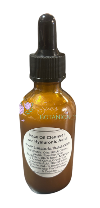 Facial Oil Cleanser with Hyaluronic Acid 
Natural skincare, helps hydrate skin. 

Natural skincare, skin hydration, helps acne, reduces wrinkles, reduces fine lines, organic skincare, wound care, rash care, helps eczema, helps psoriasis, helps rosacea