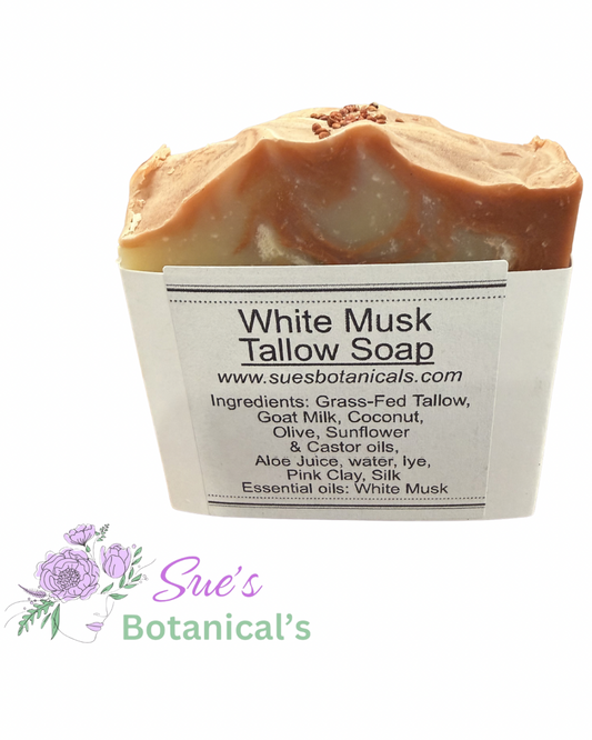 White Musk Tallow Soap 

All Natural skincare, extra hydration, organic skincare , moisturizer, Natural skincare, skin hydration, helps rosacea, helps acne, reduces wrinkles, reduces fine lines, organic skincare, Organic Beef Tallow Skincare