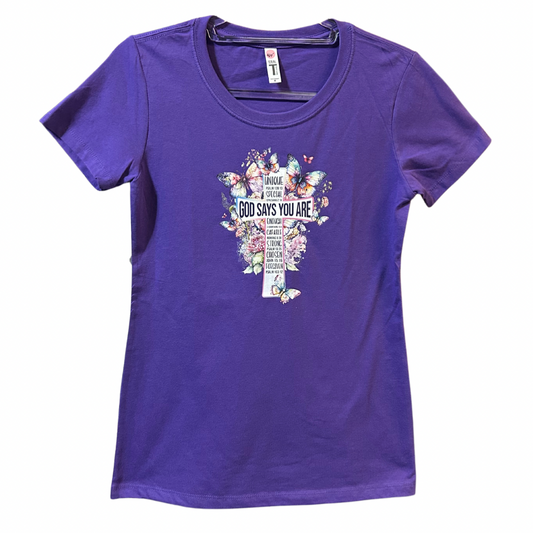 “God Says You Are…” Purple T-shirt