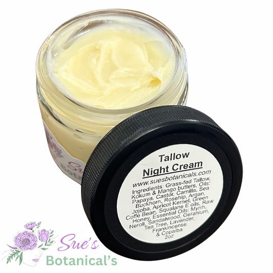 Tallow Night Cream, 
does not clog pores, All Natural tallow skincare, helps acne, helps eczema, helps psoriasis, helps wrinkles, hydrates skin, organic skincare

All Natural tallow skincare, helps skin hydration, helps acne, helps reduce wrinkles, helps reduce fine lines, organic skincare, Beef Tallow Skincare, wound care, rash care, helps eczema, helps psoriasis, helps rosacea