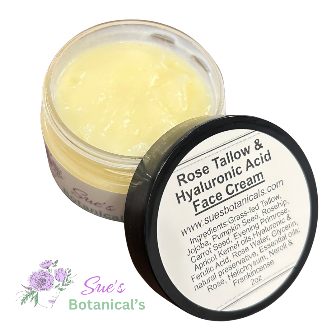 Rose Tallow & Hyaluronic acid face cream

All Natural skincare, extra hydration, organic skincare , moisturizer, Natural skincare, skin hydration, helps rosacea, helps acne, reduces wrinkles, reduces fine lines, organic skincare, Beef Tallow Skincare

All Natural skincare, helps acne, helps eczema, help psoriasis, helps wrinkles, hydrates skin, organic skincare, beef tallow skincare 
