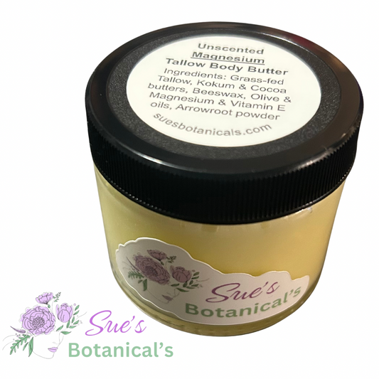 Unscented Magnesium Tallow Body Butter
Helps with restlessness, anxiety, sore muscles, migraines, leg cramps 

All Natural skincare, extra hydration, organic skincare , moisturizer, Natural skincare, skin hydration, helps rosacea, helps acne, reduces wrinkles, reduces fine lines, organic skincare, Beef Tallow Skincare Natural skincare, skin hydration, helps acne, reduces wrinkles, reduces fine lines, organic skincare, Beef Tallow Skincare