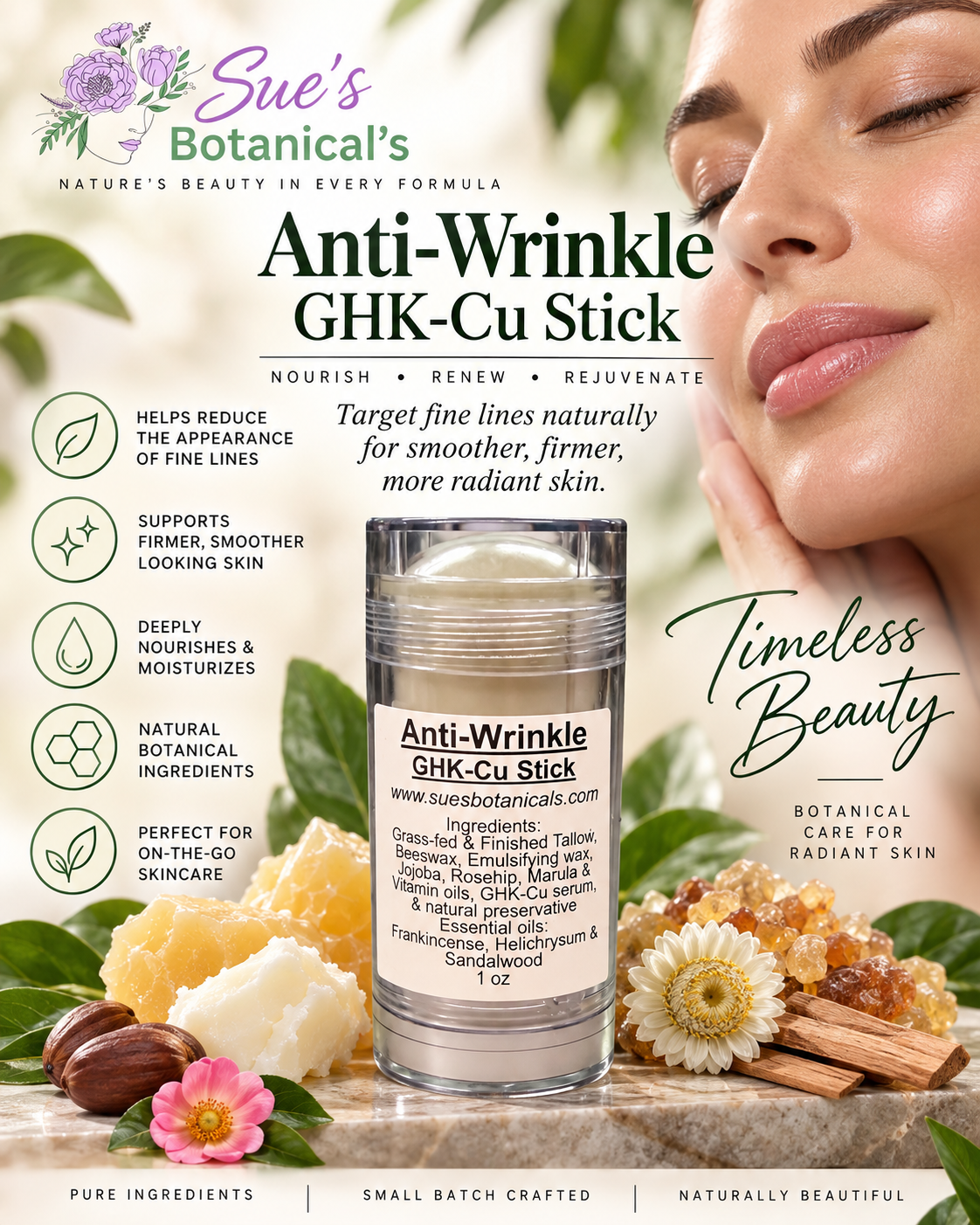Anti-wrinkle GHK-cu Tallow stick
All natural skincare