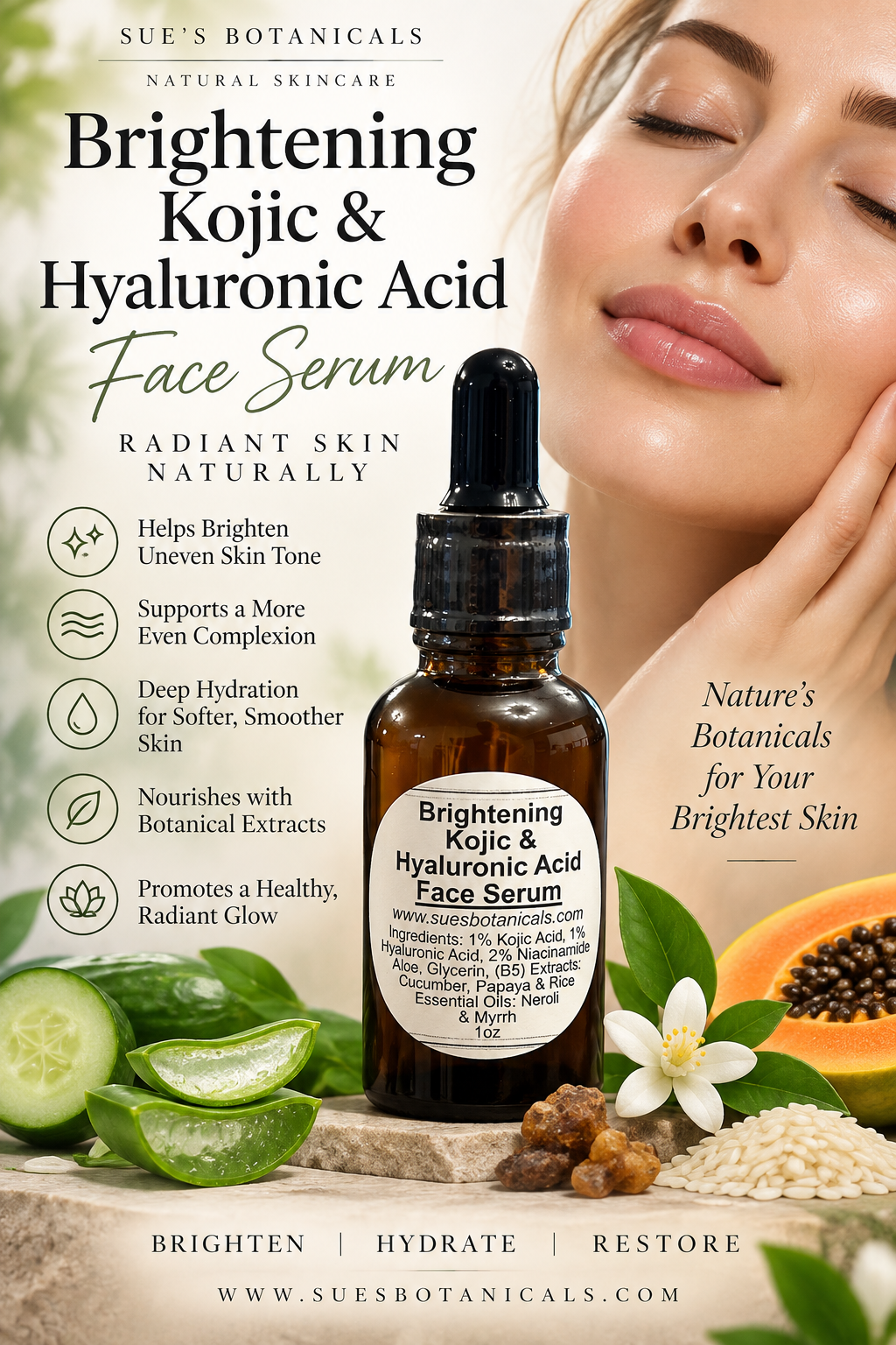 Brightening Kojic & Hyaluronic Acid Face Serum

All Natural tallow skincare, extra hydration, organic skincare , moisturizer, skin hydration, helps acne, reduces wrinkles, reduces fine lines, organic skincare, Beef Tallow Skincare