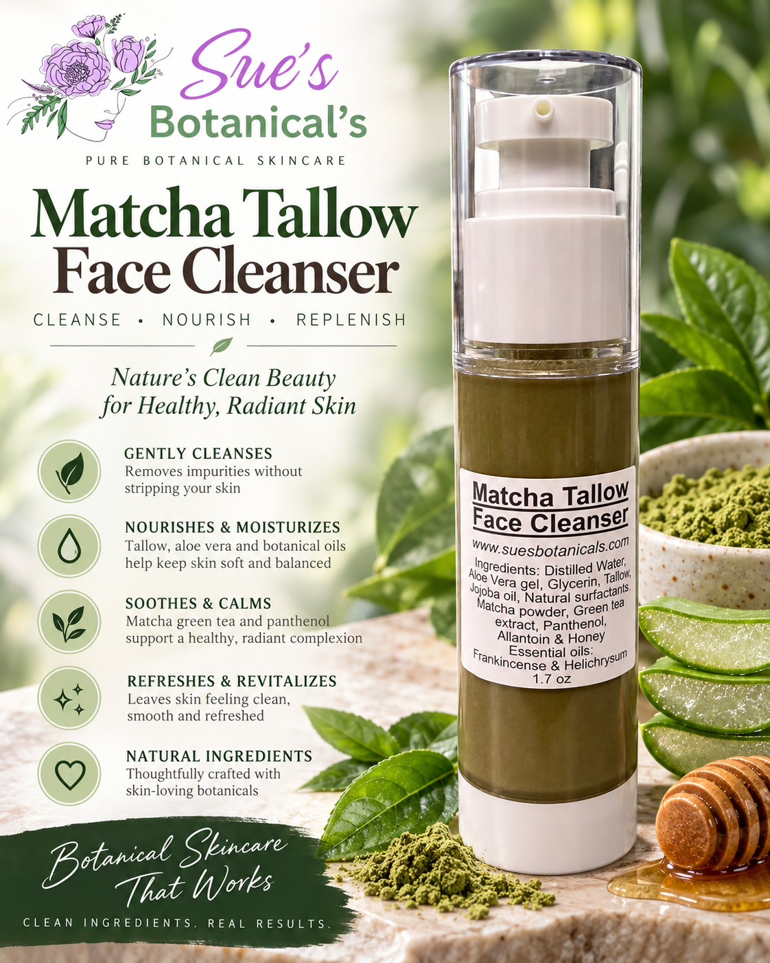 Matcha Tallow Face Cleanser

All natural skincare 
Grass-fed & Finished Tallow skincare 