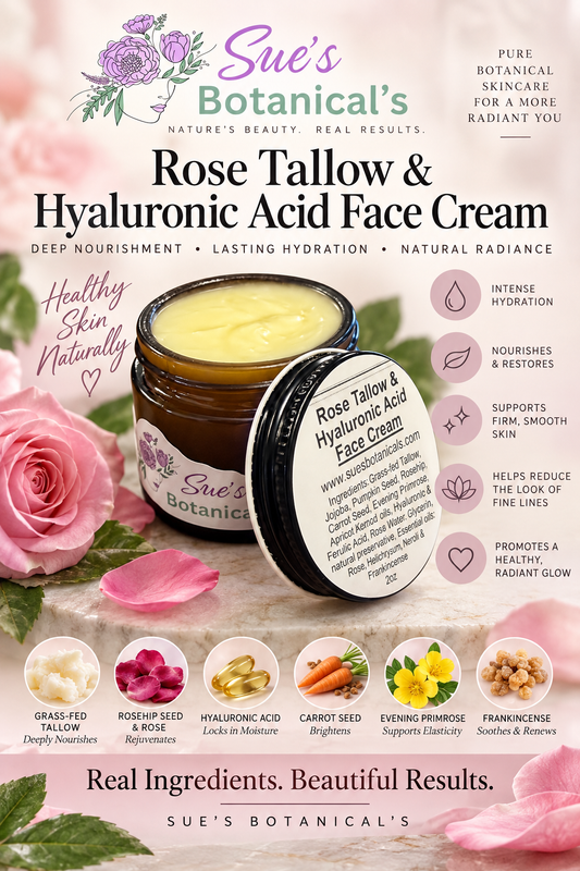 Rose Tallow Hyaluronic Acid Face Cream

All natural skincare 
Grassfed & finished Tallow