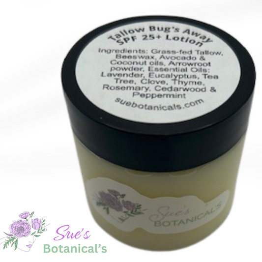 Tallow Bugs Away SPF 25+ Lotion

All Natural skincare, extra hydration, organic skincare , moisturizer, Natural skincare, skin hydration, helps rosacea, helps acne, reduces wrinkles, reduces fine lines, organic skincare, Beef Tallow Skincare