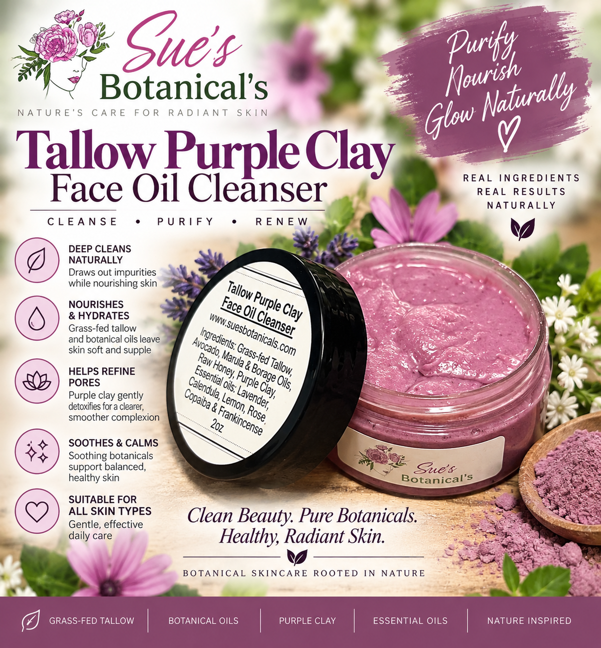 Tallow Purple Clay Face Oil Cleanser