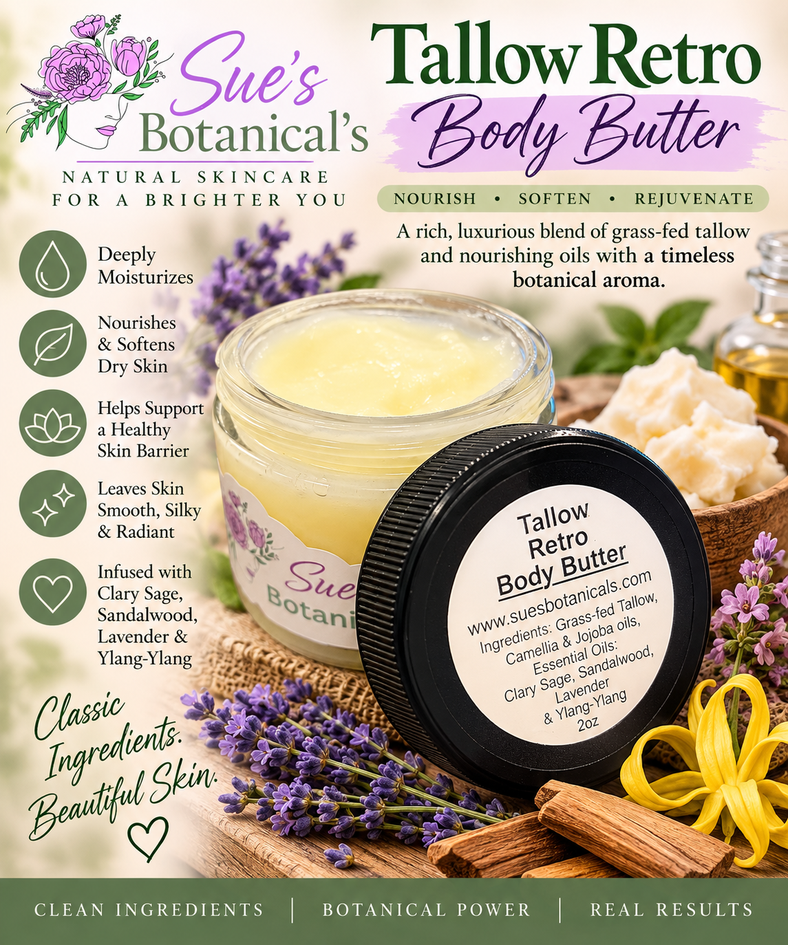 Tallow Retro Body Butter

All Natural skincare, extra hydration, organic skincare , moisturizer, Natural skincare, skin hydration, helps rosacea, helps acne, reduces wrinkles, reduces fine lines, Beef Tallow Skincare