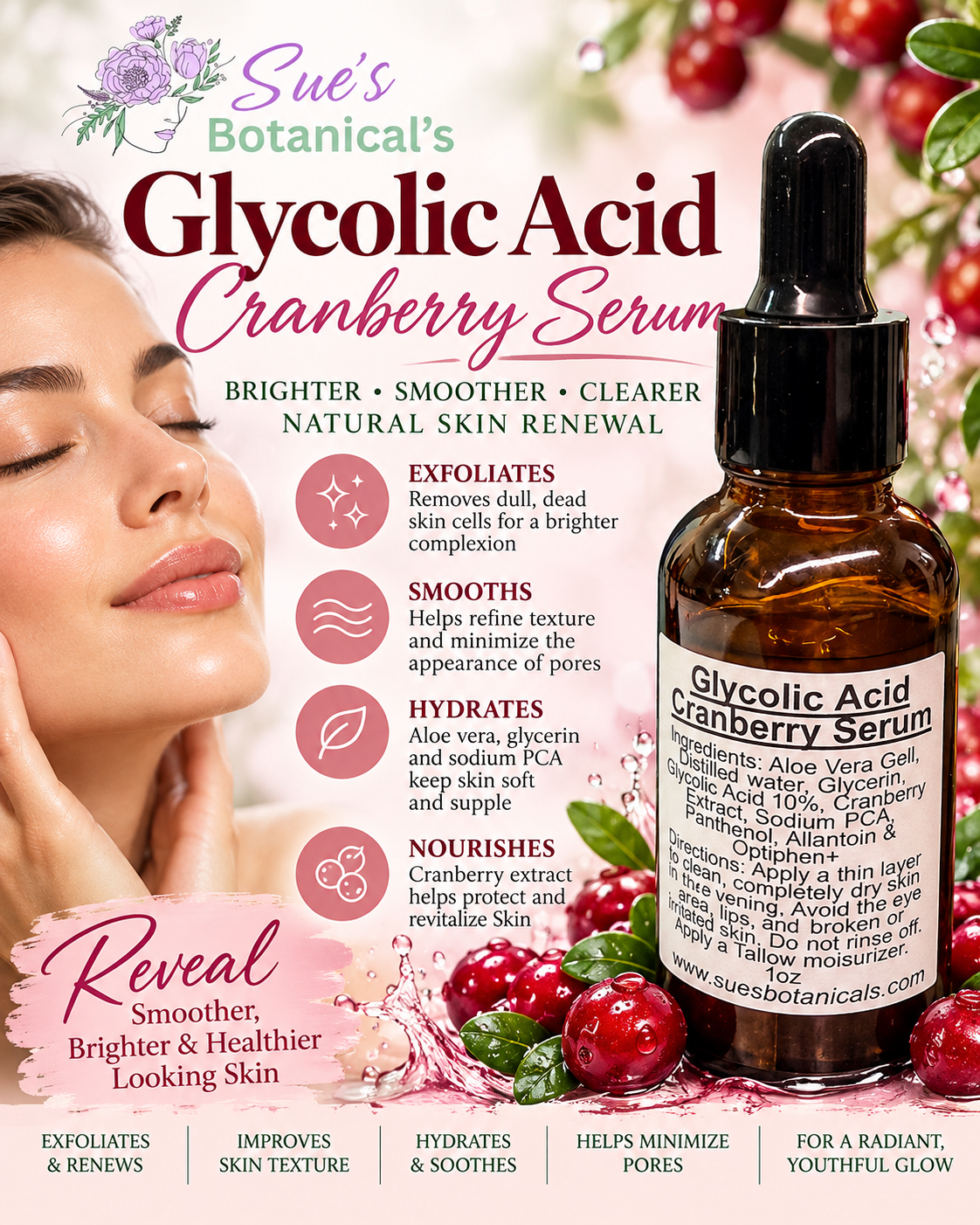 Glycolic Acid Cranberry Serum

All Natural tallow skincare, helps acne, helps eczema, helps psoriasis, helps wrinkles, hydrates skin, organic skincare, beef tallow skincare , protection against the sun
