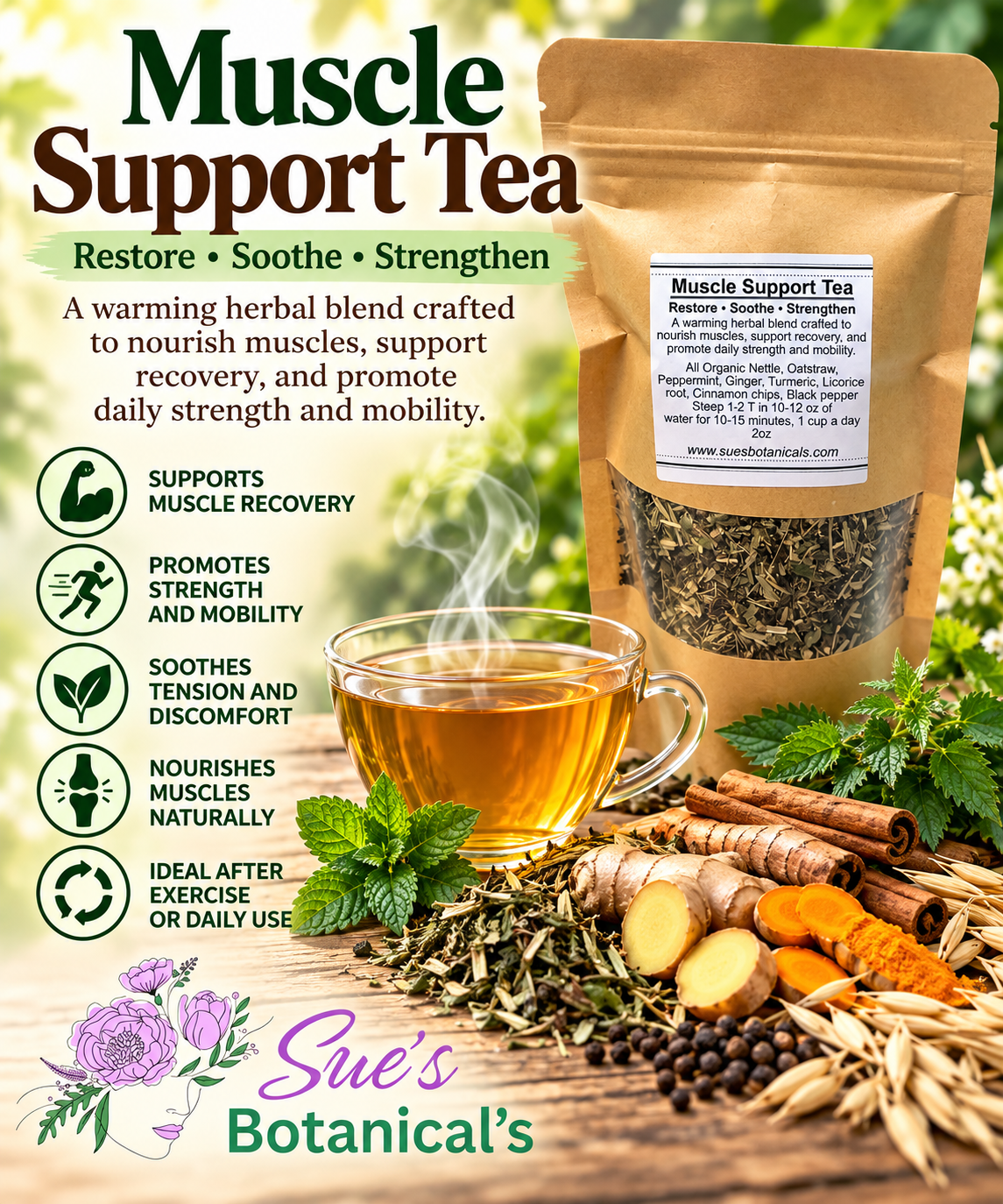Muscle support Tea blend

All Natural skincare, extra hydration, organic skincare , moisturizer, Natural skincare, skin hydration, helps rosacea, helps acne, reduces wrinkles, reduces fine lines, organic skincare, Organic Beef Tallow Skincare