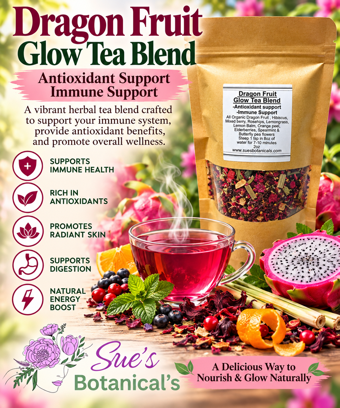 Dragon fruit glow tea blend

All Natural skincare, extra hydration, organic skincare , moisturizer, Natural skincare, skin hydration, helps rosacea, helps acne, reduces wrinkles, reduces fine lines, organic skincare, Organic Beef Tallow Skincare