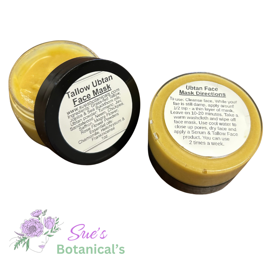 Tallow Ubtan Face Mask

All Natural skincare, extra hydration, organic skincare , moisturizer, All Natural Tallow skincare, skin hydration, helps rosacea, helps acne, reduces wrinkles, helps psoriasis, reduces fine lines, organic skincare, Beef Tallow Skincare