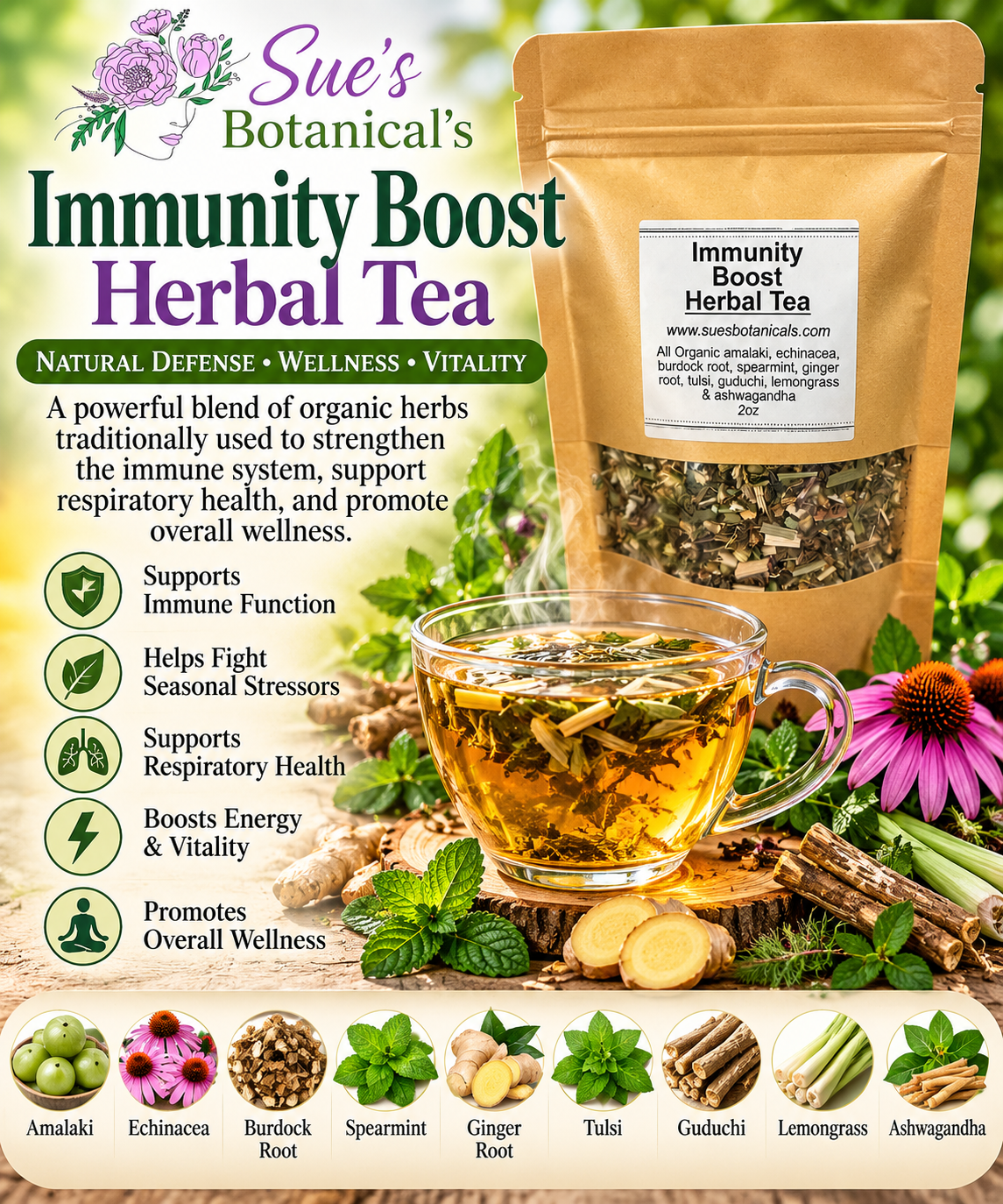Immunity boost herbal Tea 

All Natural skincare, extra hydration, organic skincare , moisturizer, Natural skincare, skin hydration, helps rosacea, helps acne, reduces wrinkles, reduces fine lines, organic skincare, Organic Beef Tallow Skincare 