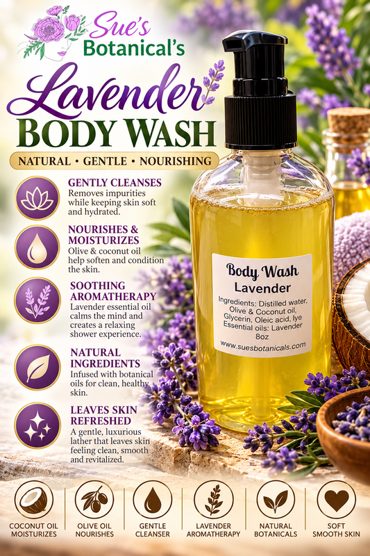 Body Wash Lavender 

All Natural skincare, extra hydration, organic skincare , moisturizer, Natural skincare, skin hydration, helps rosacea, helps acne, reduces wrinkles, reduces fine lines, organic skincare, Organic Beef Tallow Skincare