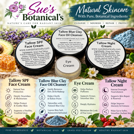 4 piece travel set blue clay 

All Natural skincare, extra hydration, organic skincare , moisturizer, Natural skincare, skin hydration, helps rosacea, helps acne, reduces wrinkles, reduces fine lines, organic skincare, Beef Tallow Skincare
