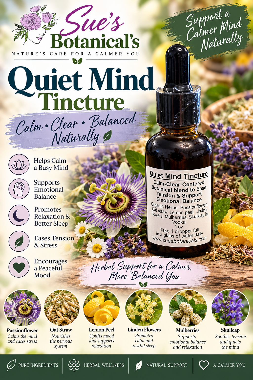 Quiet Mind tincture 

Natural skincare, skin hydration, helps acne, reduces wrinkles, reduces fine lines, organic skincare, Beef Tallow Skincare, wound care, rash care, helps eczema, helps psoriasis, helps rosacea 