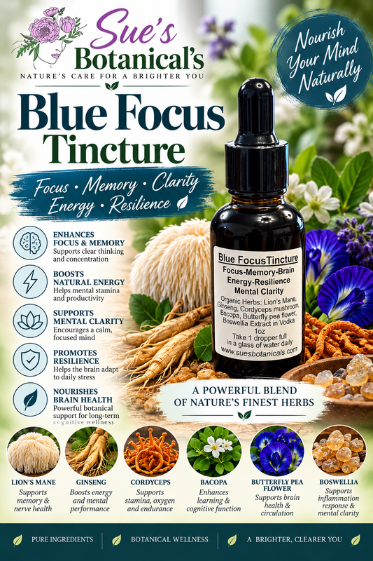 Blue Focus tincture 

Natural skincare, skin hydration, helps acne, reduces wrinkles, reduces fine lines, organic skincare, Beef Tallow Skincare, wound care, rash care, helps eczema, helps psoriasis, helps rosacea 