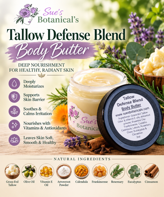 Tallow Defense Body Butter

All Natural skincare, extra hydration, organic skincare , moisturizer, Natural skincare, skin hydration, helps rosacea, helps acne, reduces wrinkles, reduces fine lines, organic skincare, Beef Tallow Skincare