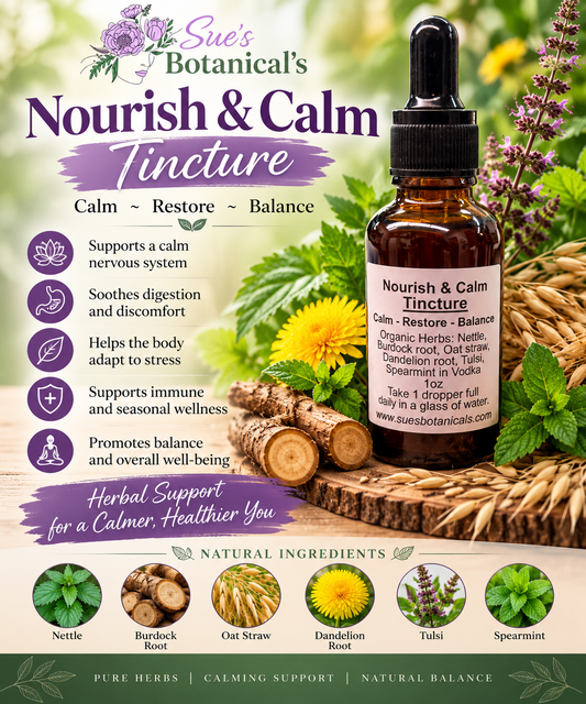 Nourish & Calm Tincture 

All Natural skincare, skin hydration, helps acne, reduces wrinkles, reduces fine lines, organic skincare, Beef Tallow Skincare. All Natural skincare 