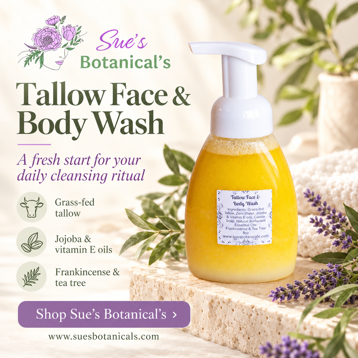 Tallow Face and body wash

All Natural skincare, extra hydration, organic skincare , moisturizer, Natural skincare, skin hydration, helps rosacea, helps acne, reduces wrinkles, reduces fine lines, organic skincare, Beef Tallow Skincare