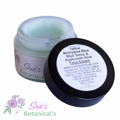 Tallow Methylene Blue, Blue Tansy & Hyaluronic Acid Face Cream

All Natural skincare, extra hydration, organic skincare , moisturizer, skin hydration, helps acne, reduces wrinkles, reduces fine lines, organic skincare, Beef Tallow Skincare
