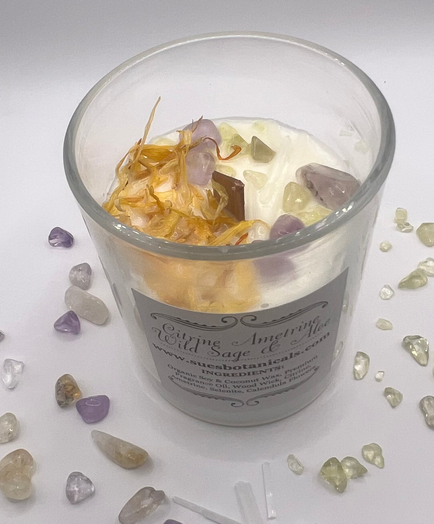 Citrine Ametrine Wild Sage & Aloe Candle 5oz